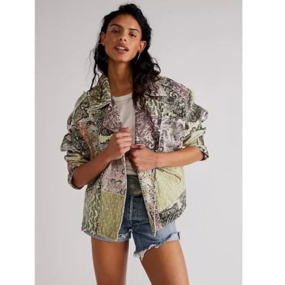 NWT Free People Women’s Nadia Moto Paisley Patterned Jacket Size S/M